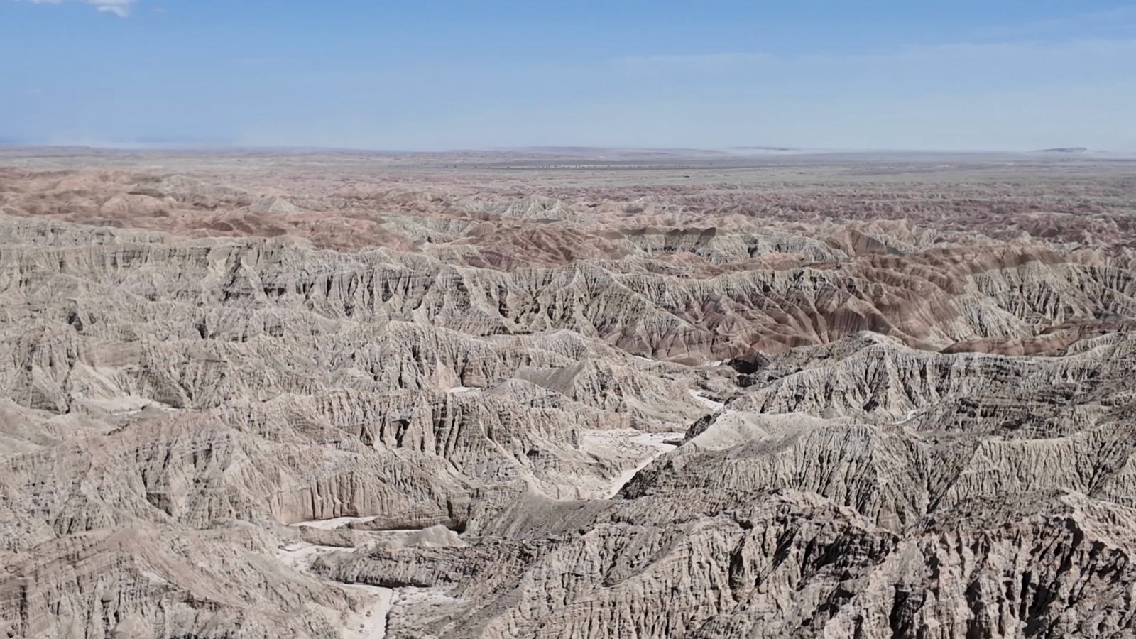 The Borrego Badlands from above, row after row of eroded gray ridges